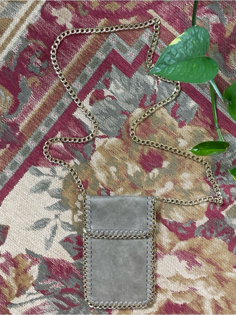 Taupe Faux Leather Crossbody Bag with Gold Chain